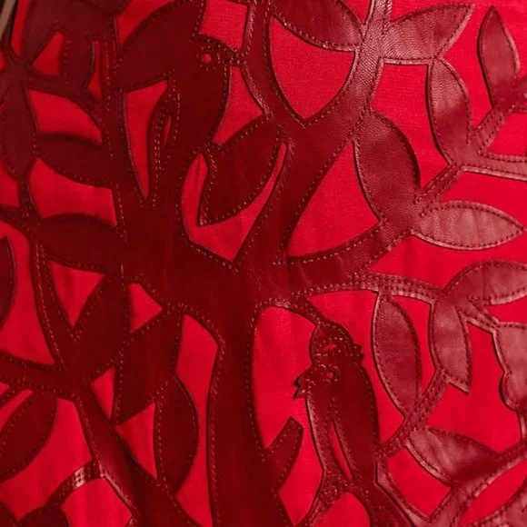 Anthropologie Perched Vegan Leather Mini Skirt A-Line Dark Red Cutout Detail - Picture 3 of 11